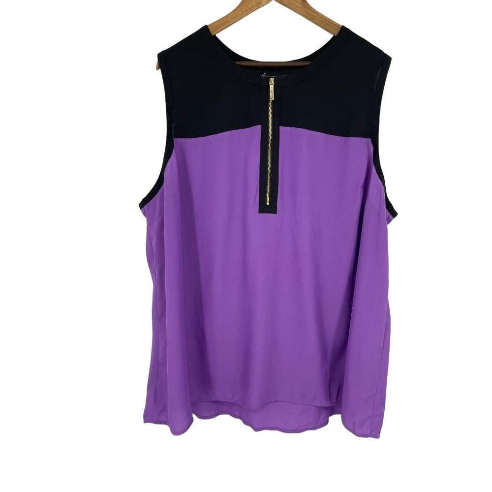 Lane Bryant Purple Blouse Sleeveless Zipper Detail Size 28